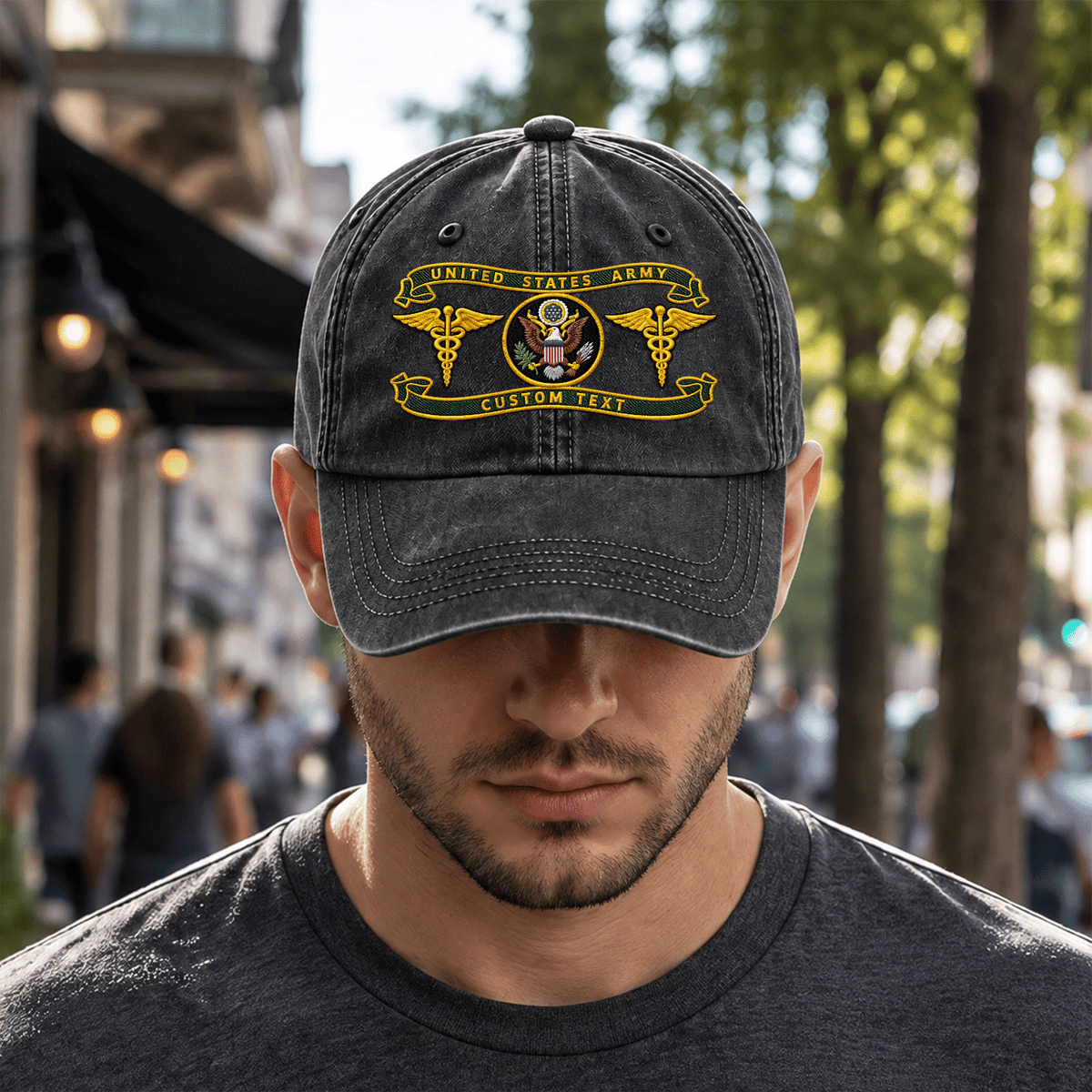 U.S. Army Washed Cap Personalized Rank Text Military Gift