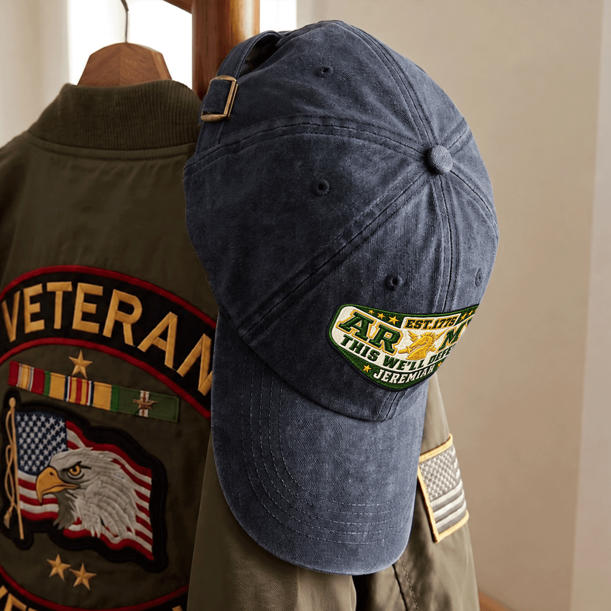 Custom Army Embroidered Cap Personalized Rank and Custom Text