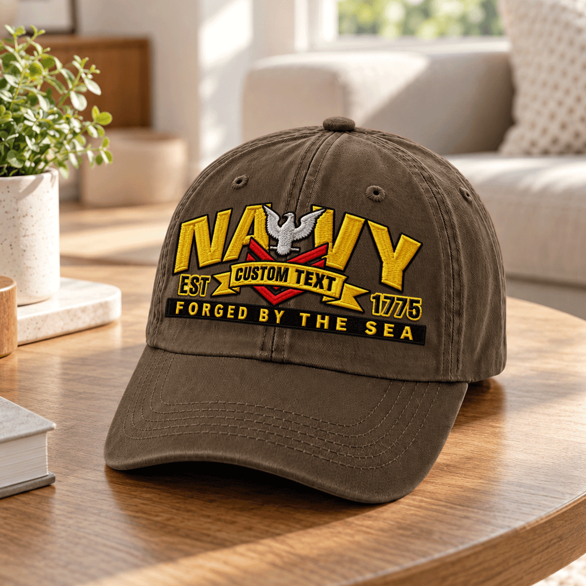 U.S. Navy Embroidered Cap Custom Rank Text Veteran Gift