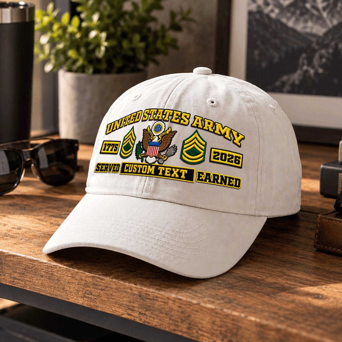 Personalized Army Washed Hat Custom Military Rank and Text
