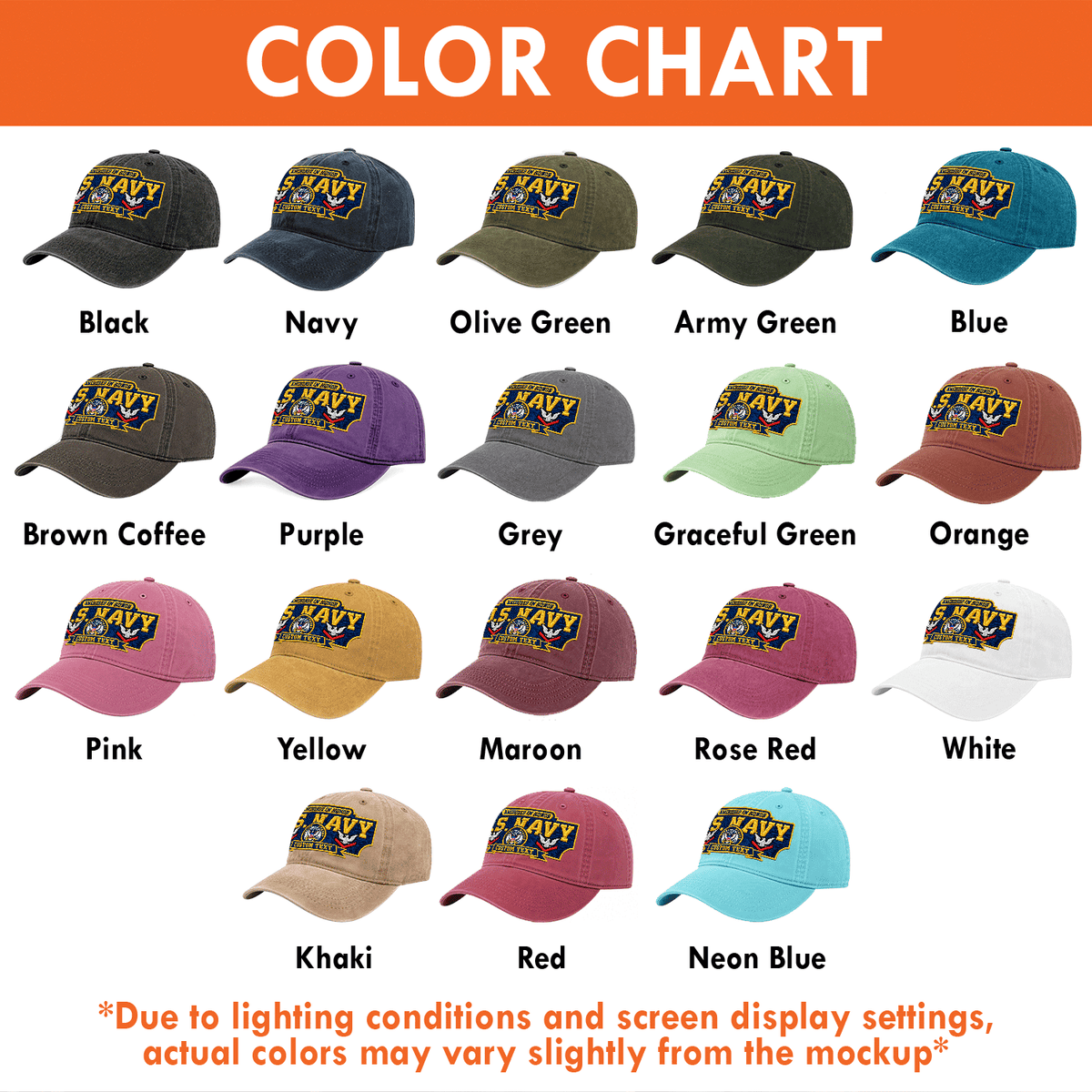 Custom U.S. Navy Washed Cap Personalized Military Rank and Text