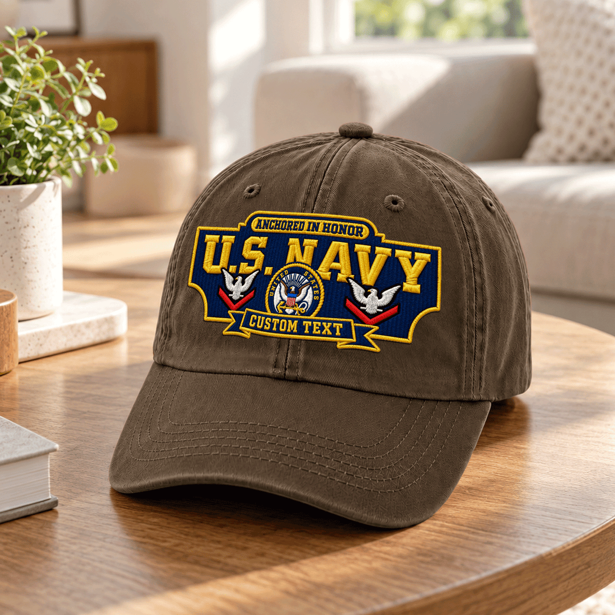 Custom U.S. Navy Washed Cap Personalized Military Rank and Text