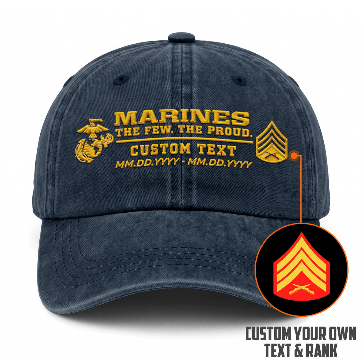 Personalized Marine Corps Washed Hat Custom Military Rank and Text
