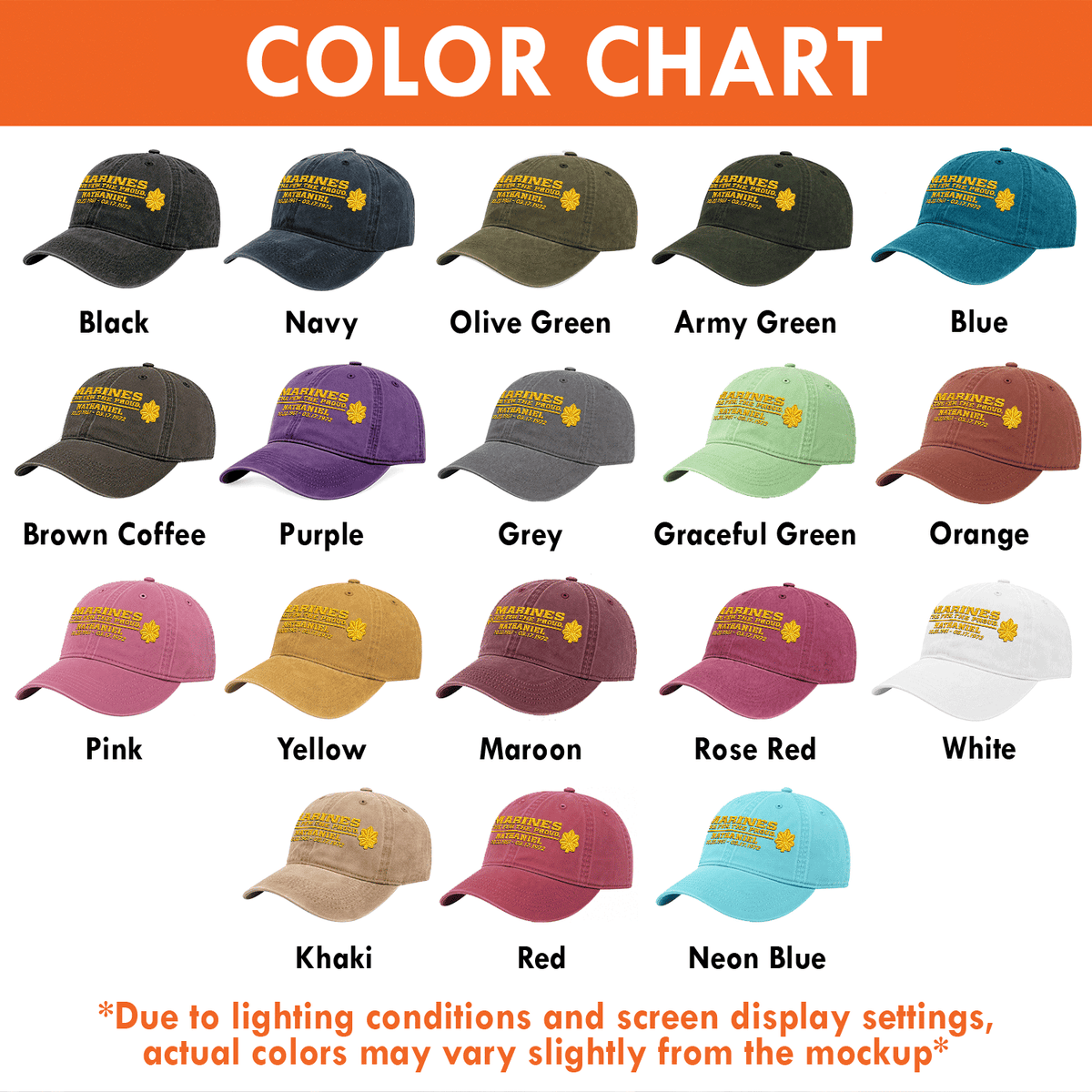 Personalized Marine Corps Washed Hat Custom Military Rank and Text