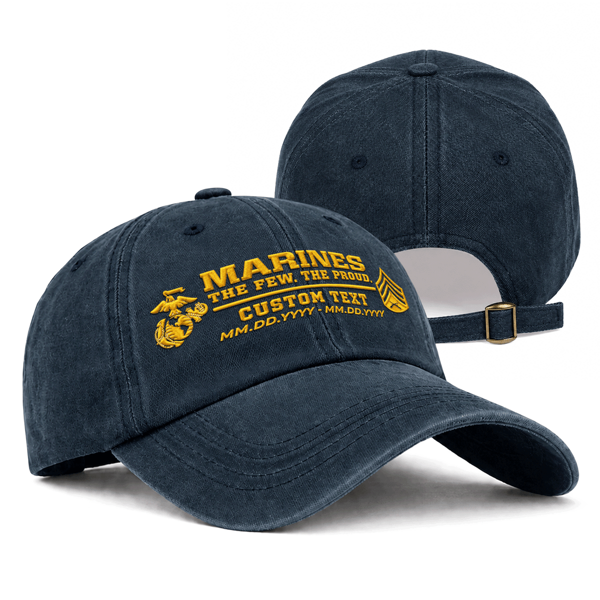 Personalized Marine Corps Washed Hat Custom Military Rank and Text
