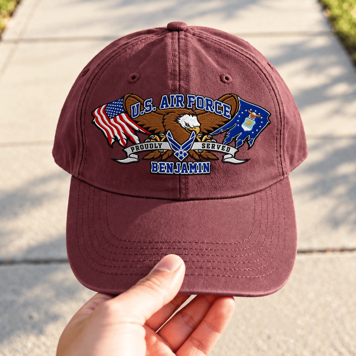 Personalized Air Force Washed Hat Custom Military Rank and Text