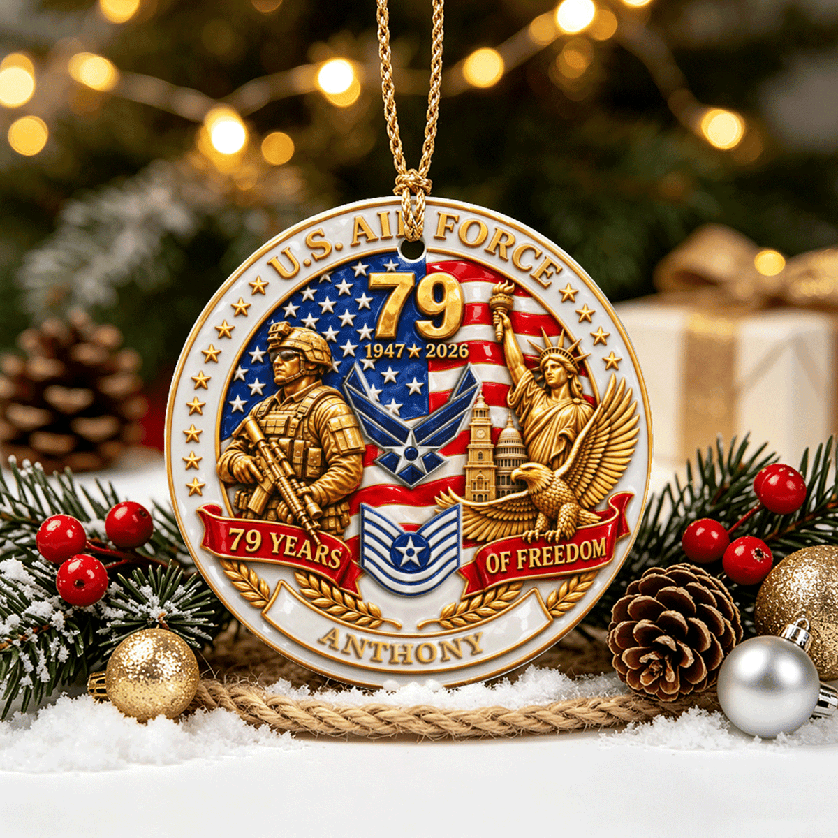 Custom Air Force Veteran Ceramic Ornament Personalized Rank and Text