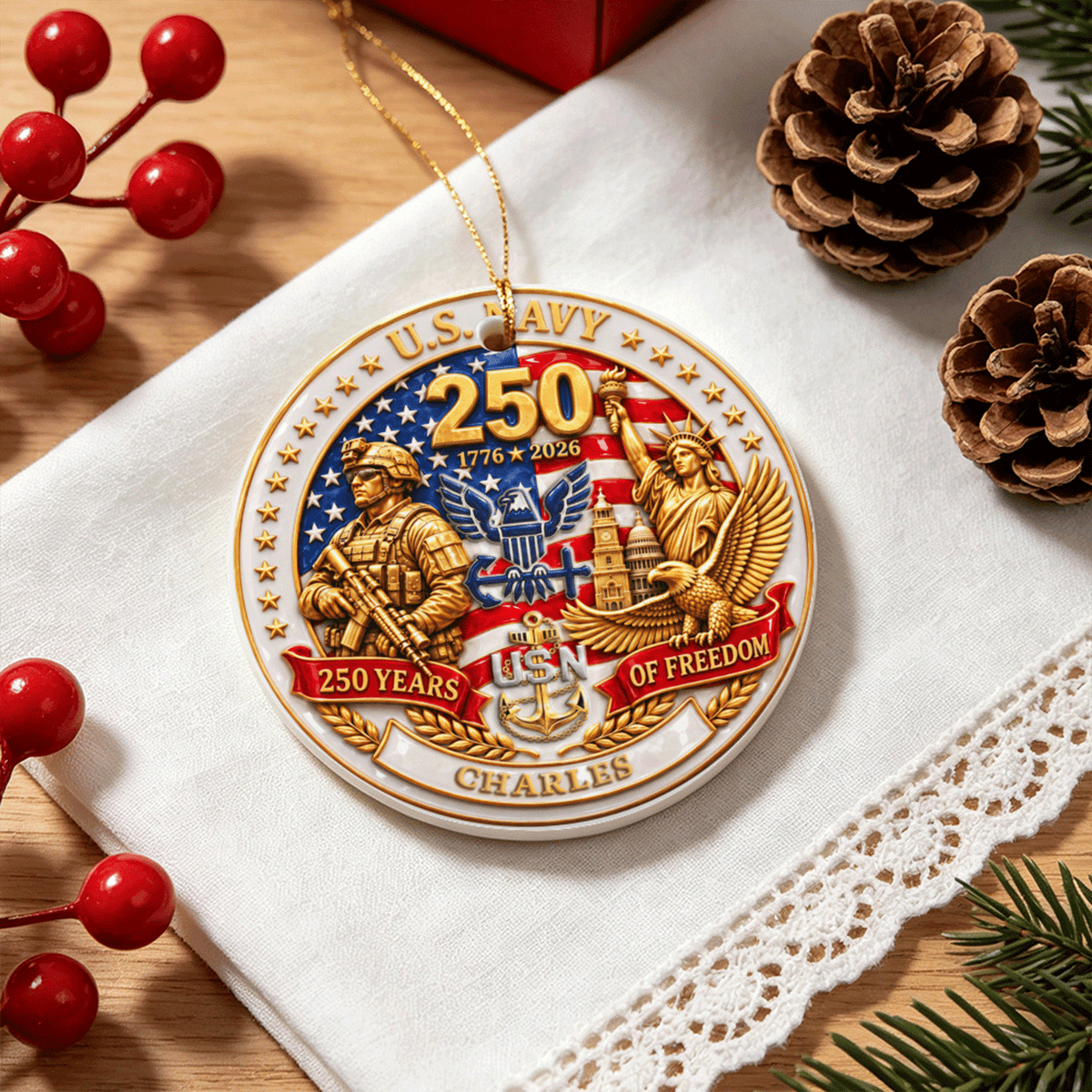 Custom Marine Veteran Ceramic Ornament Personalized Rank and Text