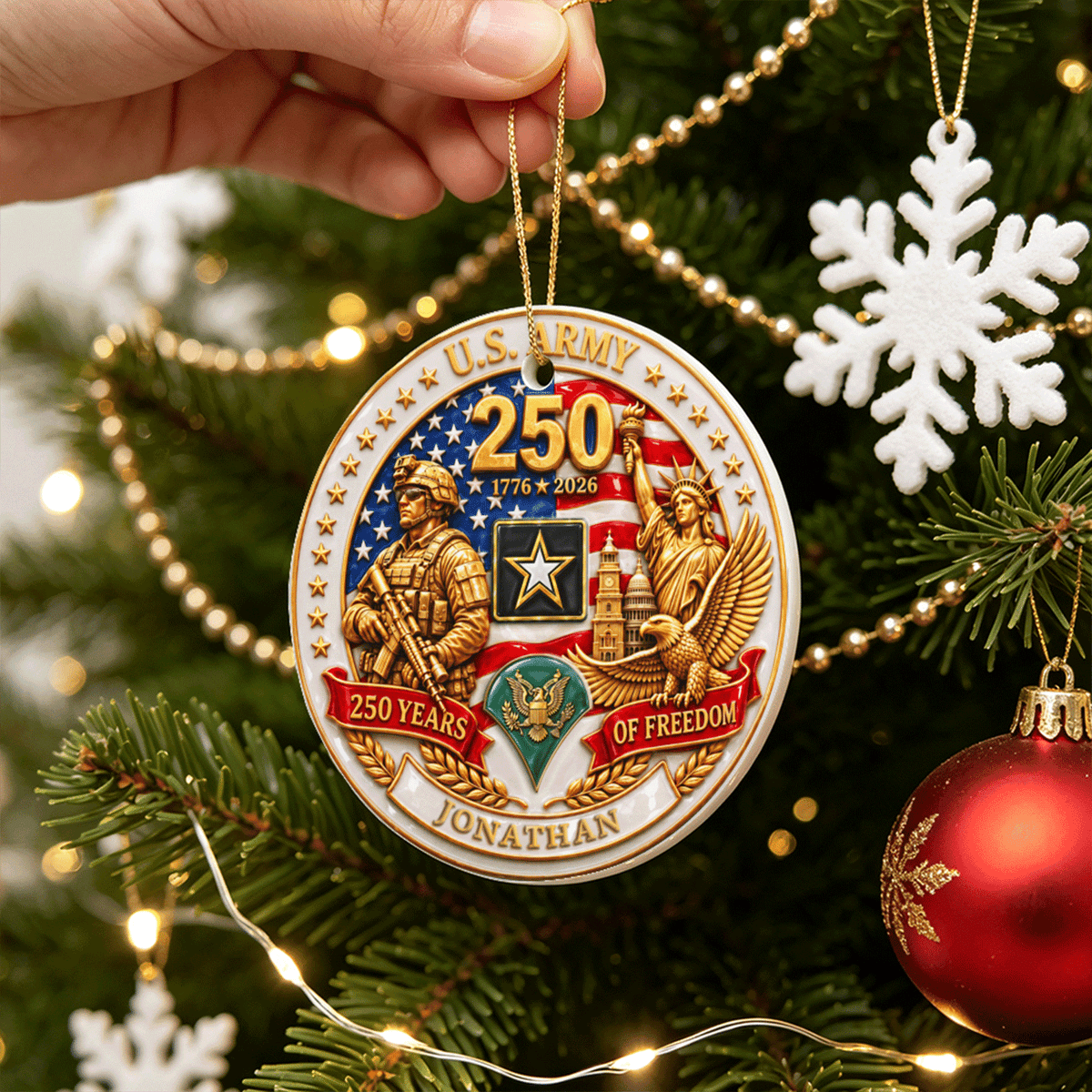 Personalized U.S. Army Ornament Custom Rank and Military Text