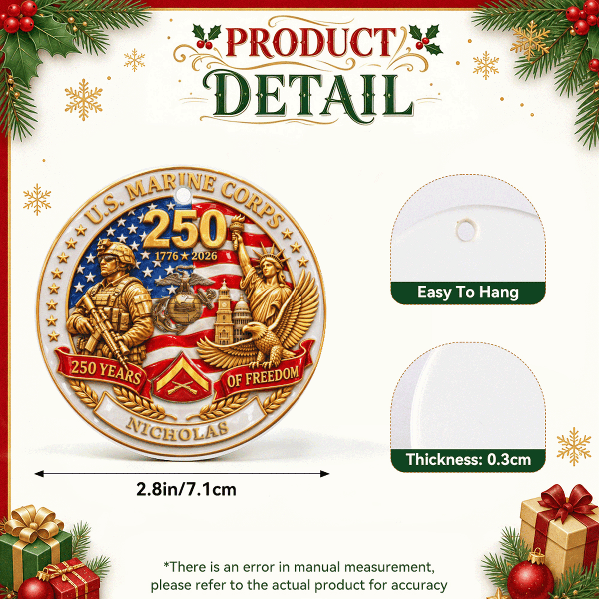 Custom Marine Veteran Ceramic Ornament Personalized Rank and Text