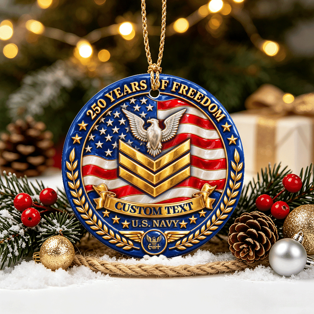 Personalized USMC Ornament Custom Military Rank and Text