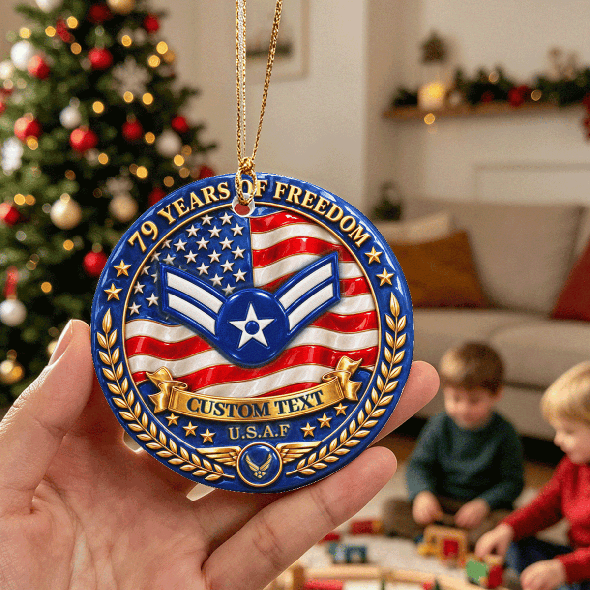 Personalized U.S. Air Force Ornament Custom Rank and Military Text