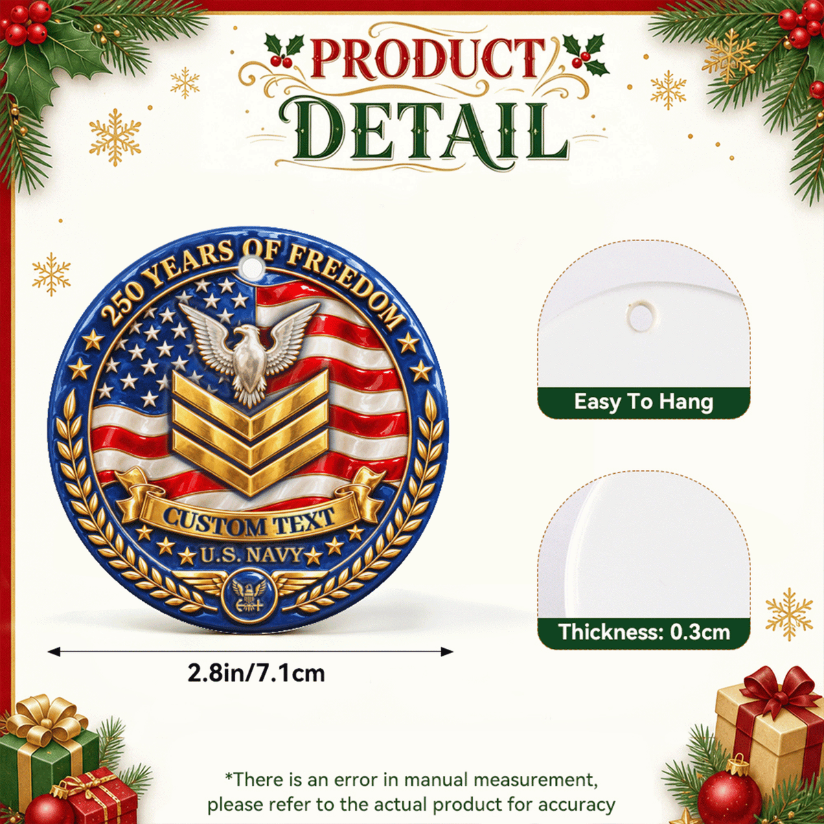 U.S. Army Ceramic Ornament Personalized Rank Text Veteran Gift