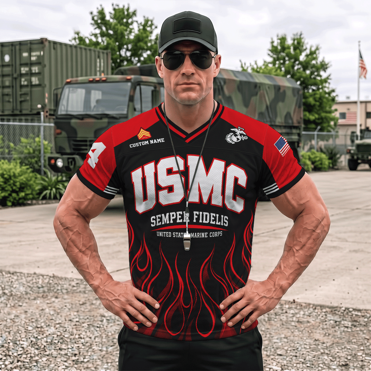 Custom USMC Jersey Personalized Military Rank Name Text and Number