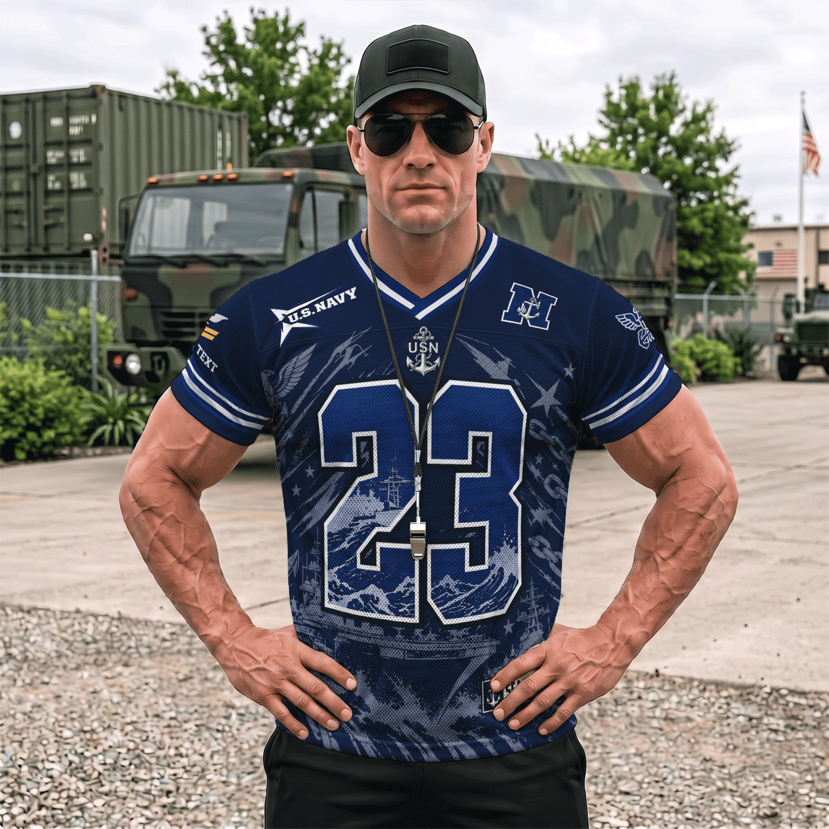 Custom Navy Sports Jersey Personalized Rank Text and Jersey Number