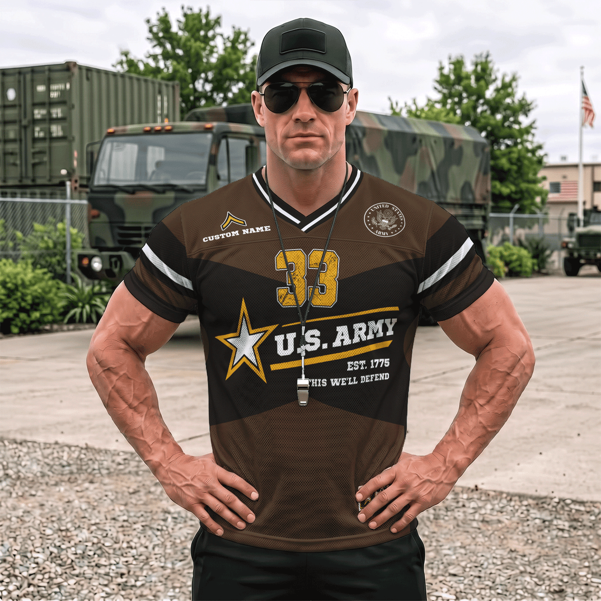 Custom Army Sports Jersey Personalized Rank Name and Jersey Number for Veterans and Soldiers