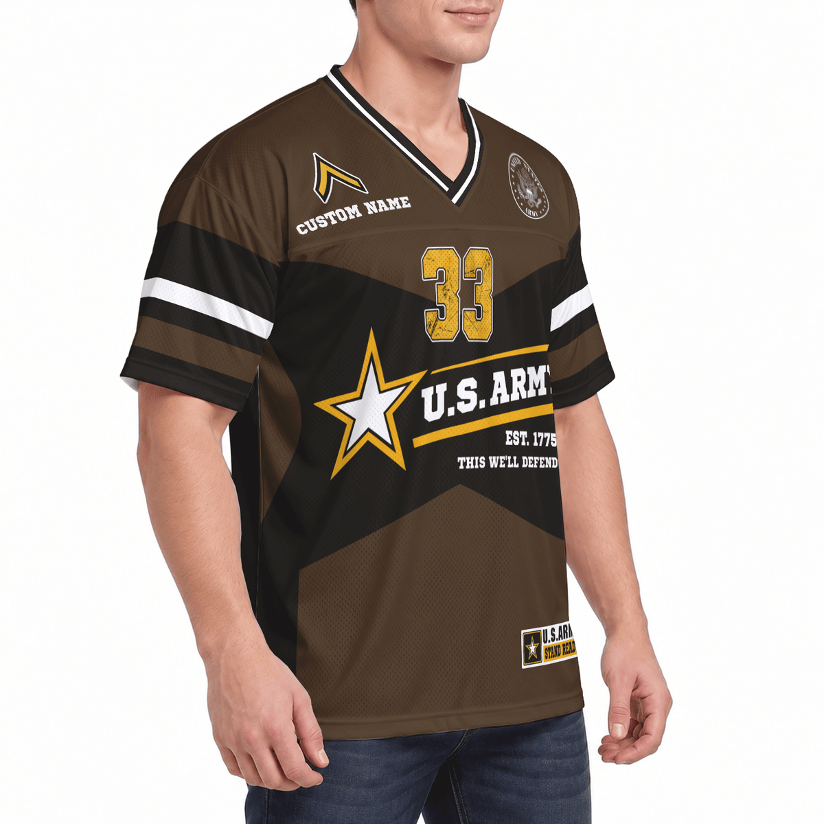Custom Army Sports Jersey Personalized Rank Name and Jersey Number for Veterans and Soldiers