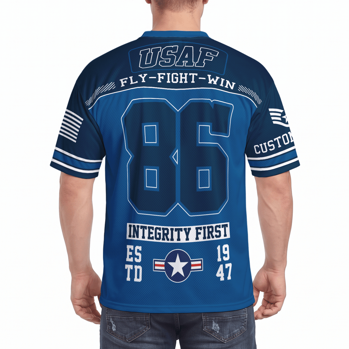 Personalized U.S. Air Force Sports Jersey Custom Rank Text and Jersey Number