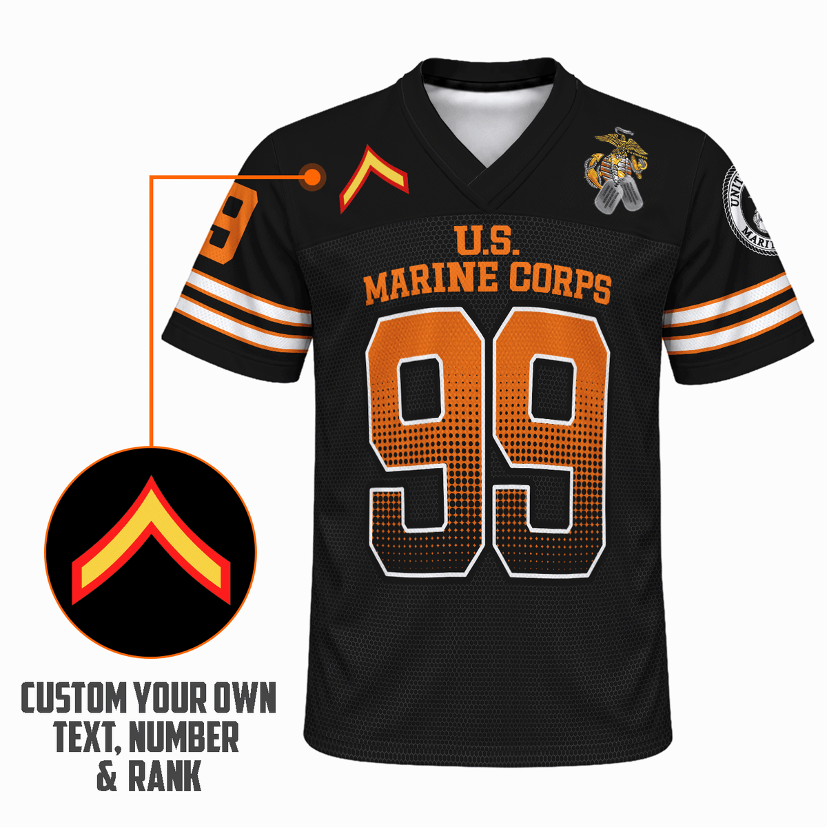 Custom USMC Sports Jersey Personalized Rank Text and Jersey Number