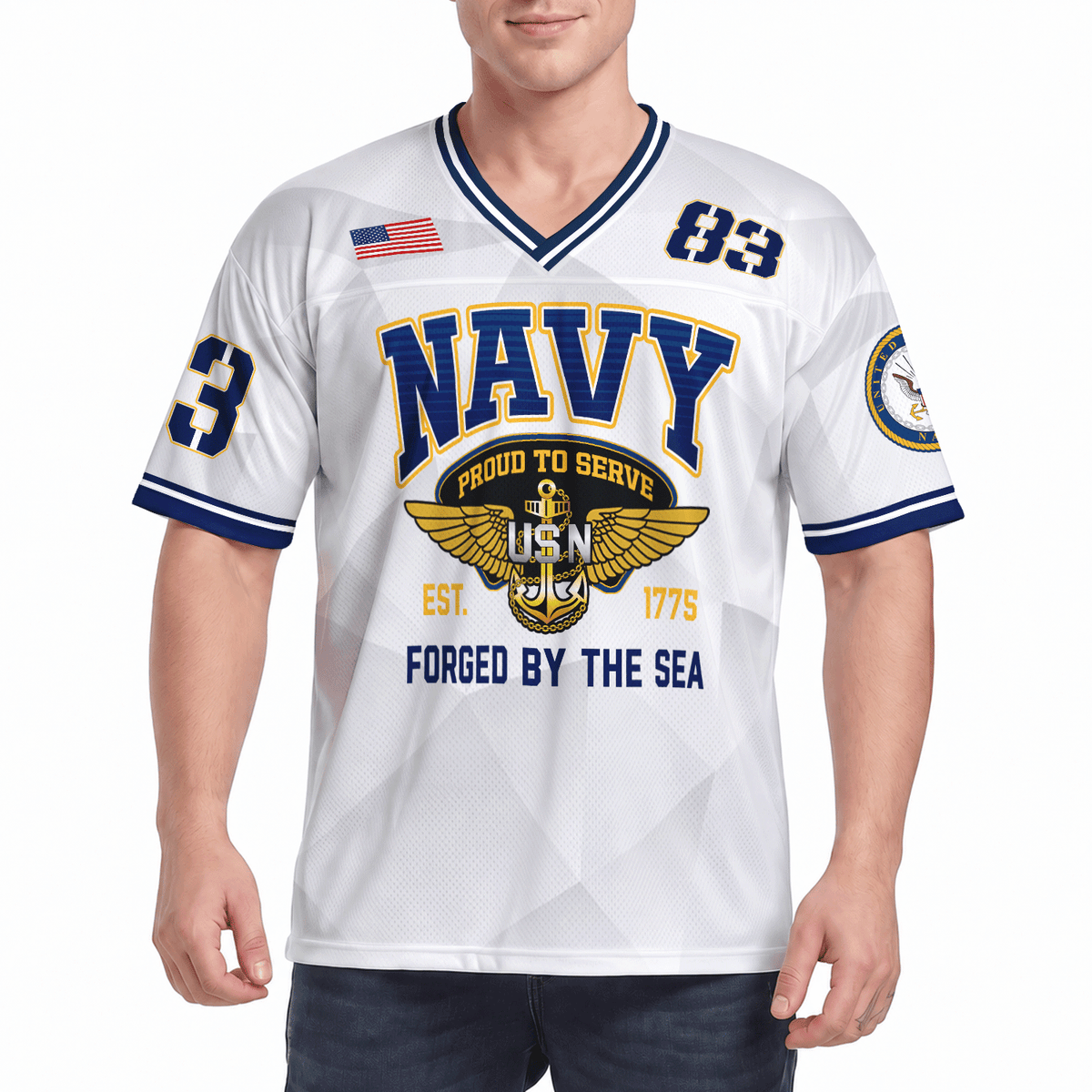 Custom Navy Veteran Sports Jersey Personalized Rank Number and Text