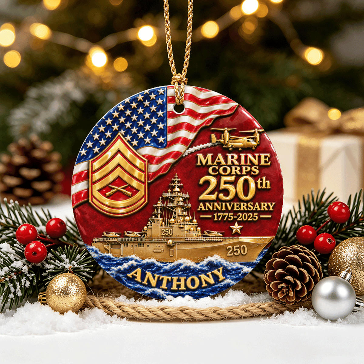 Personalized Marine Corps Military Ceramic Ornament Custom Rank and Text
