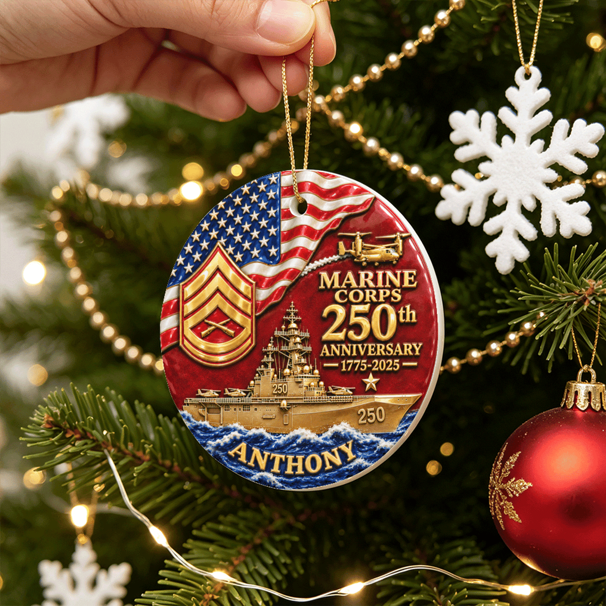Personalized Marine Corps Military Ceramic Ornament Custom Rank and Text