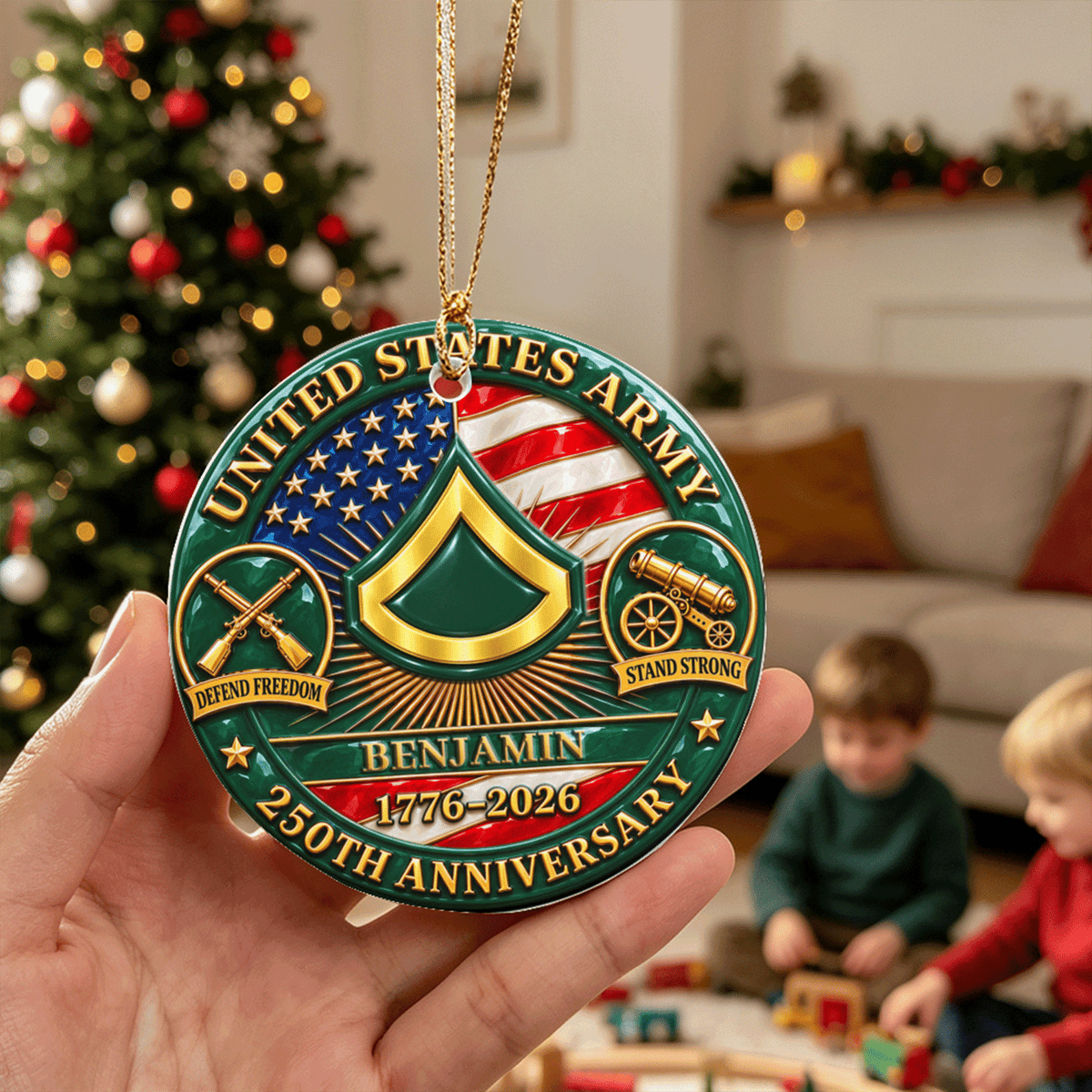 Custom Army 3D Relief Ornament Personalized Rank and Custom Text