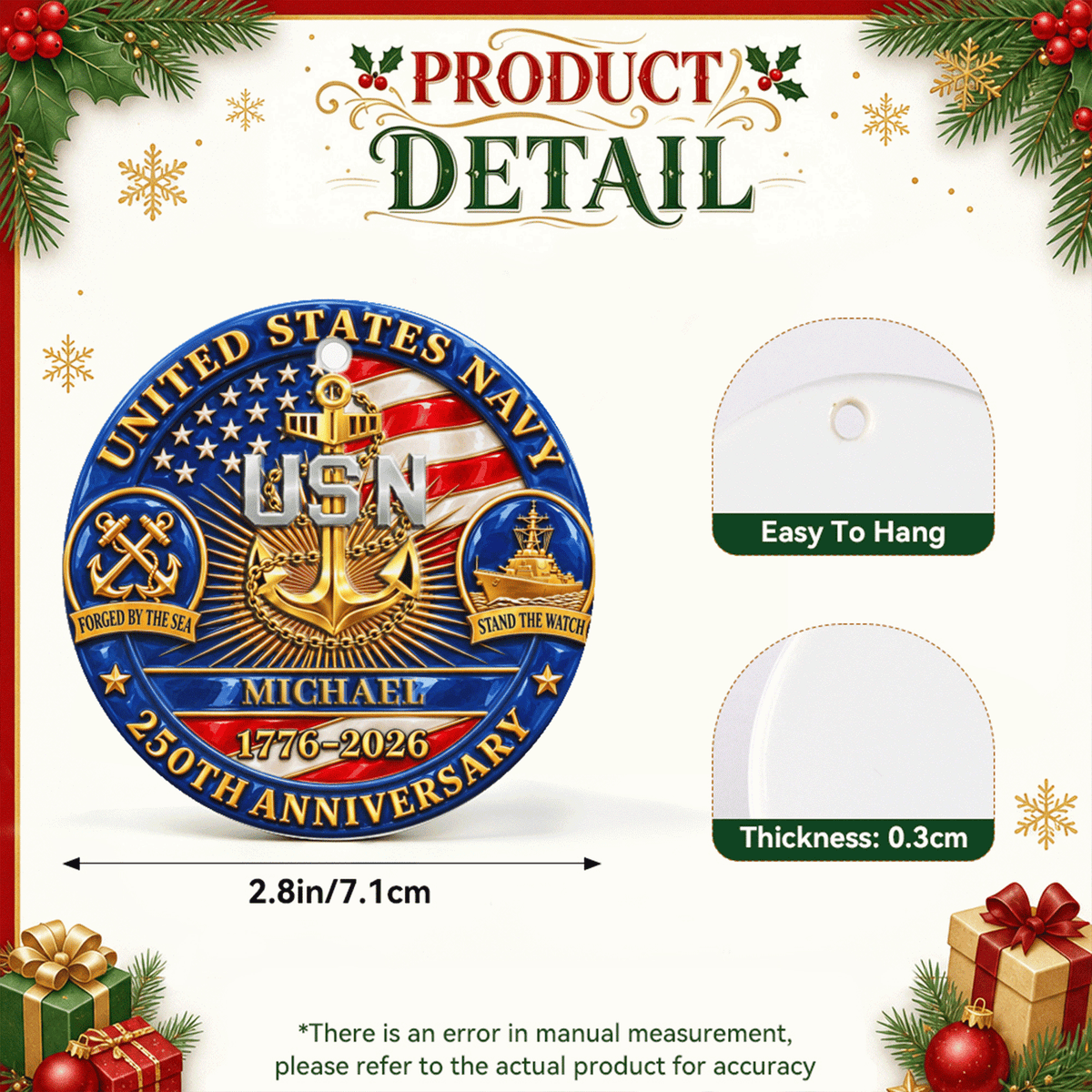 Custom Army 3D Relief Ornament Personalized Rank and Custom Text
