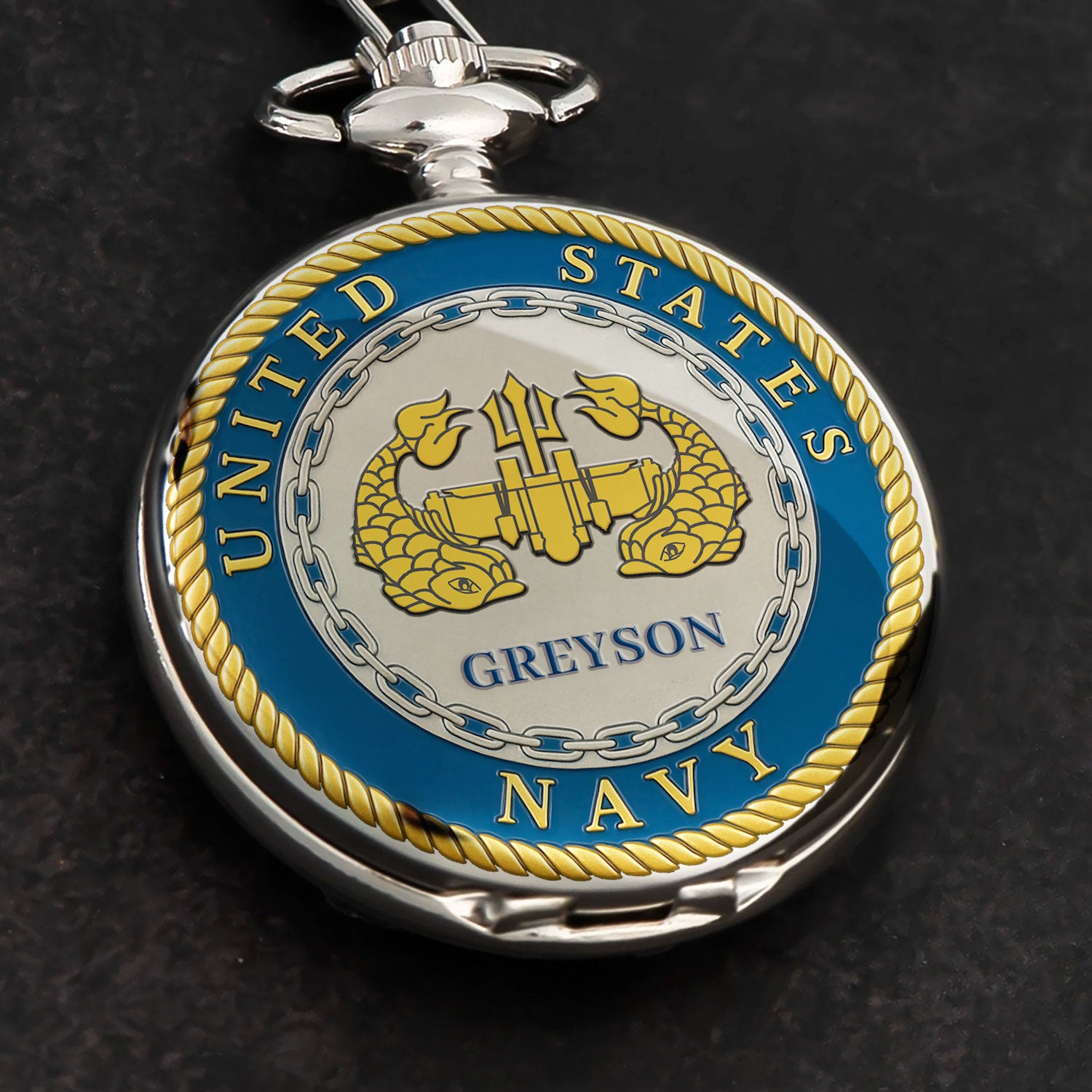 Custom US Navy Ranks/Insignia And Text - 3D Effect Printed Pocket Watch