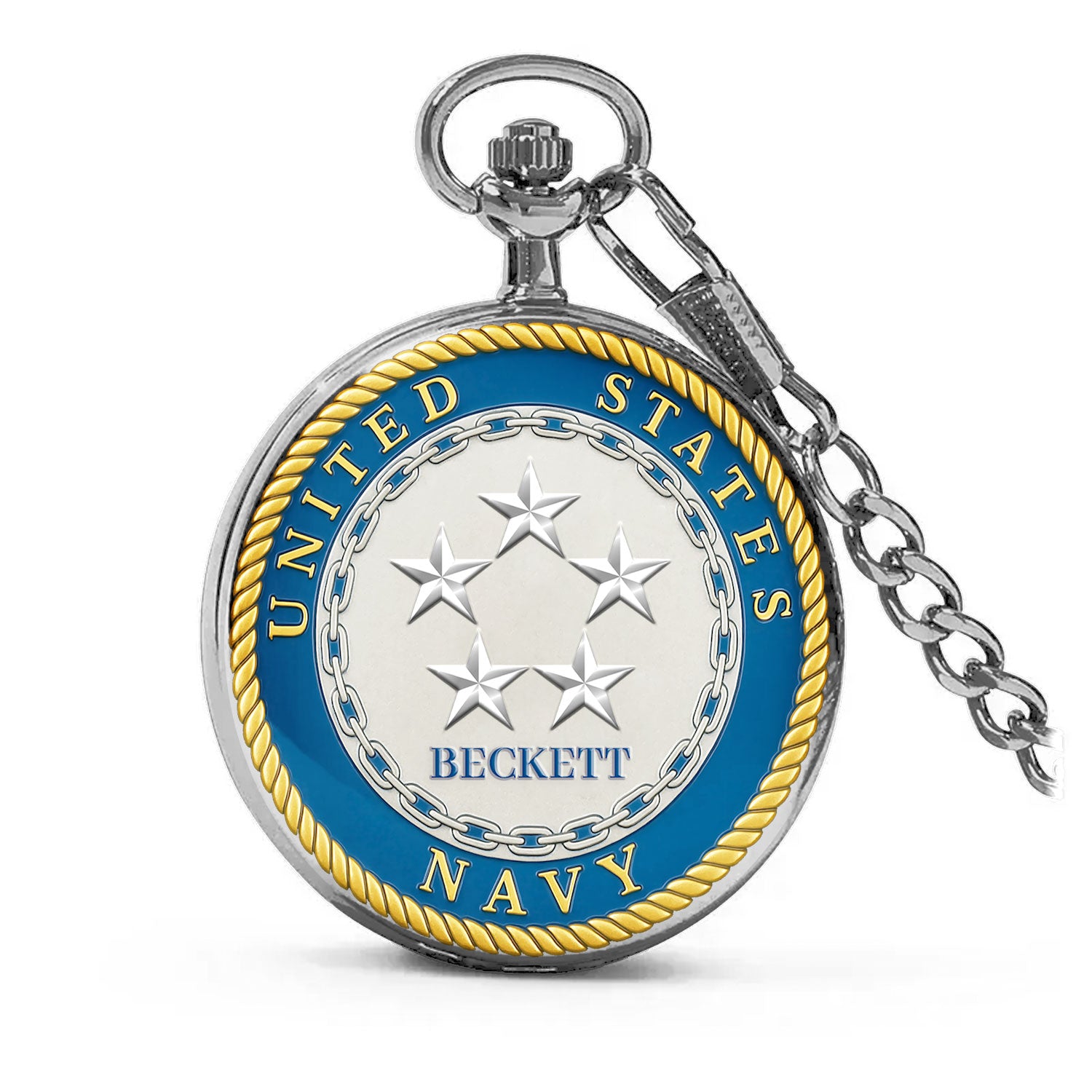Custom US Navy Ranks/Insignia And Text - 3D Effect Printed Pocket Watch