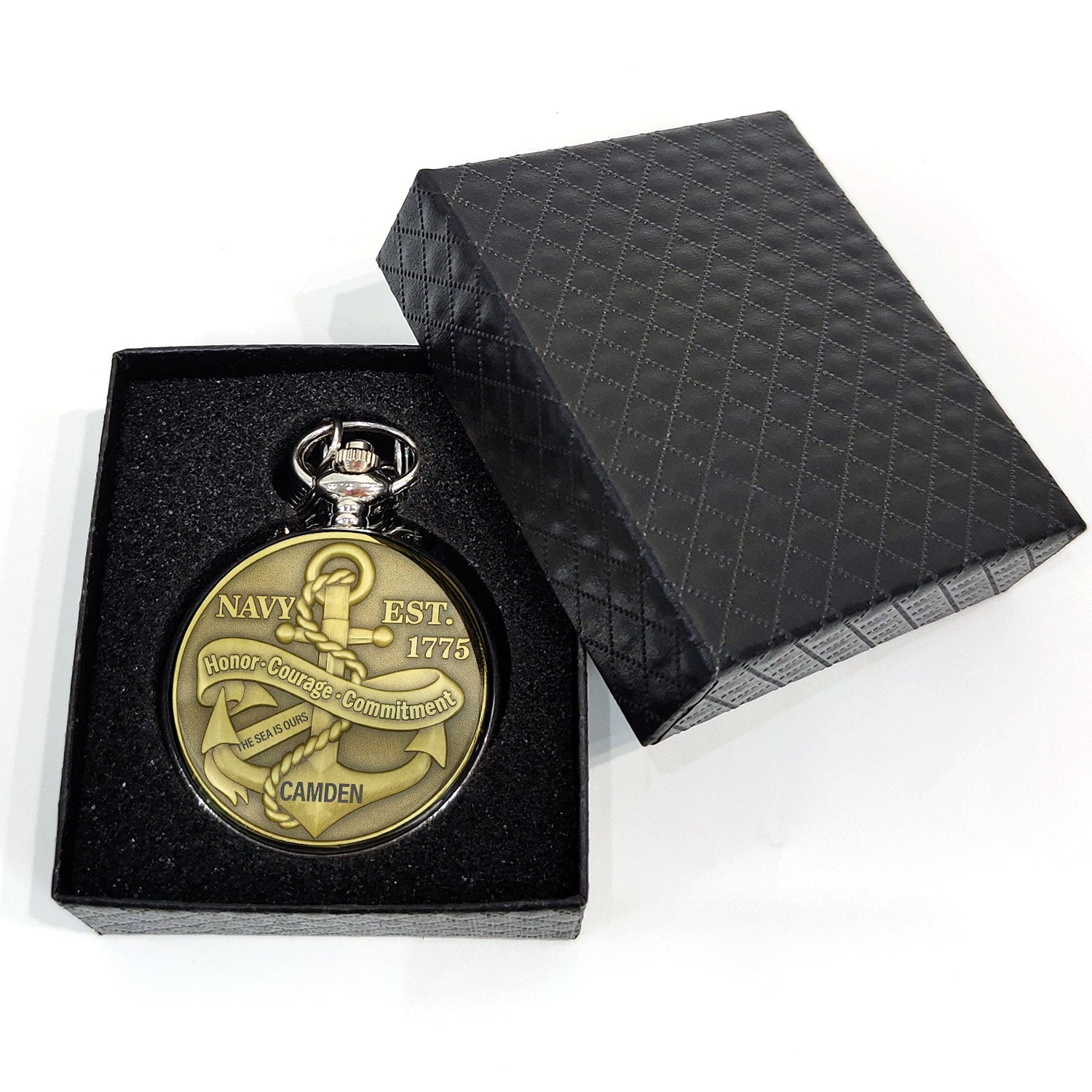Personalized US Navy Honor - Courage - Commitment Custom 3D Effect Printed Pocket Watch