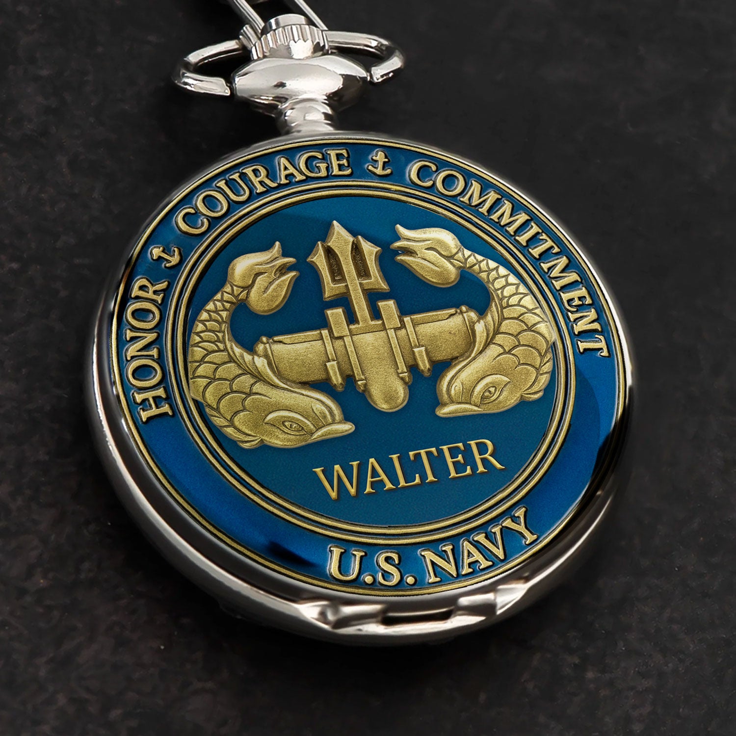 Personalized US Navy Core Values - Custom 3D Effect Printed Pocket Watch