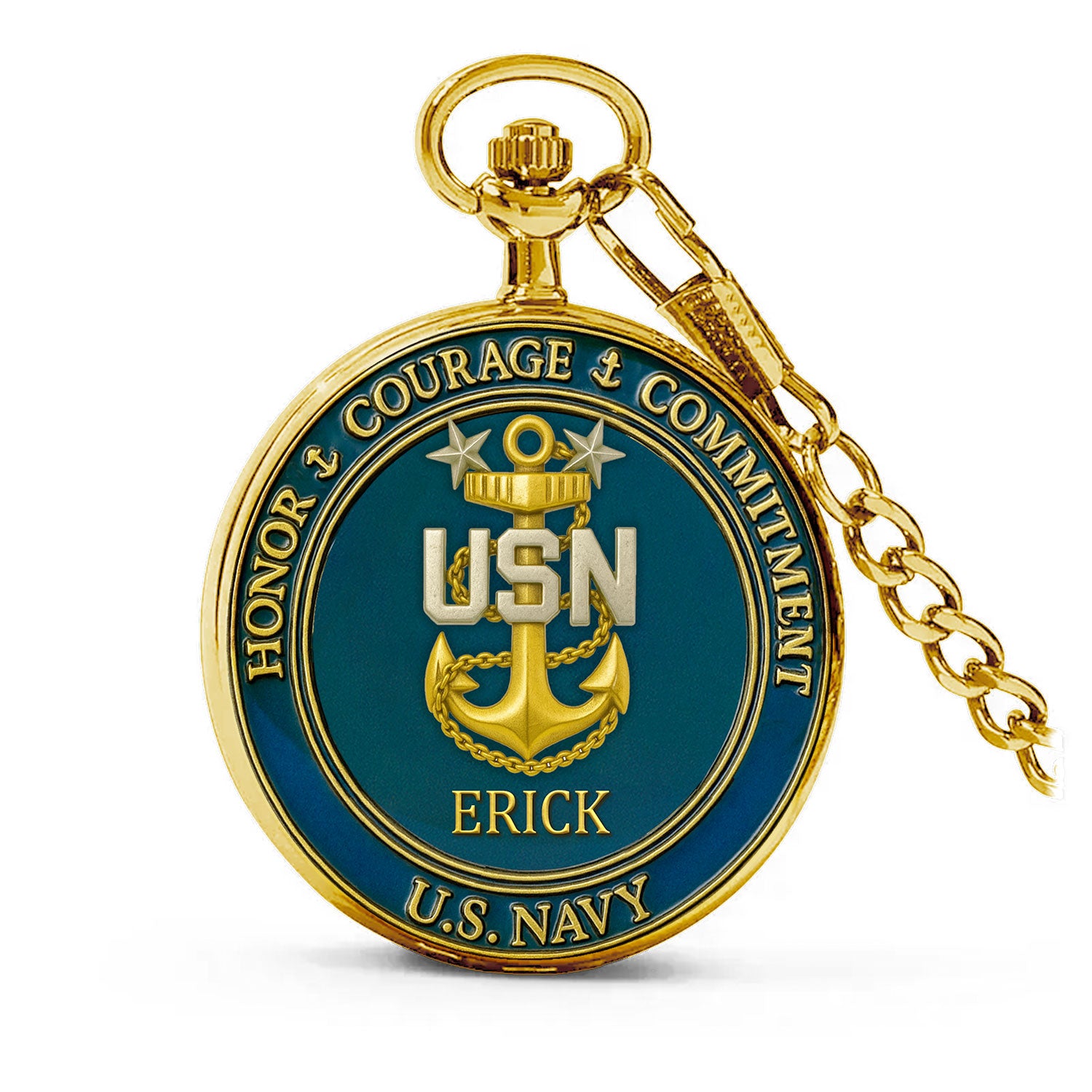 Personalized US Navy Core Values - Custom 3D Effect Printed Pocket Watch