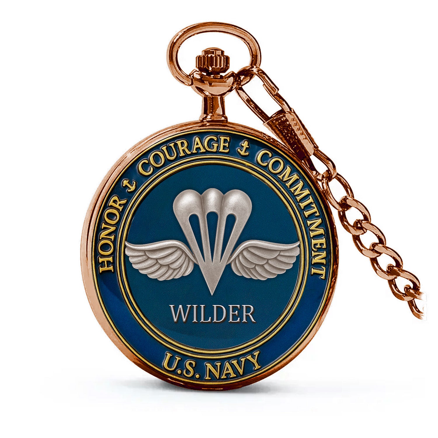 Personalized US Navy Core Values - Custom 3D Effect Printed Pocket Watch