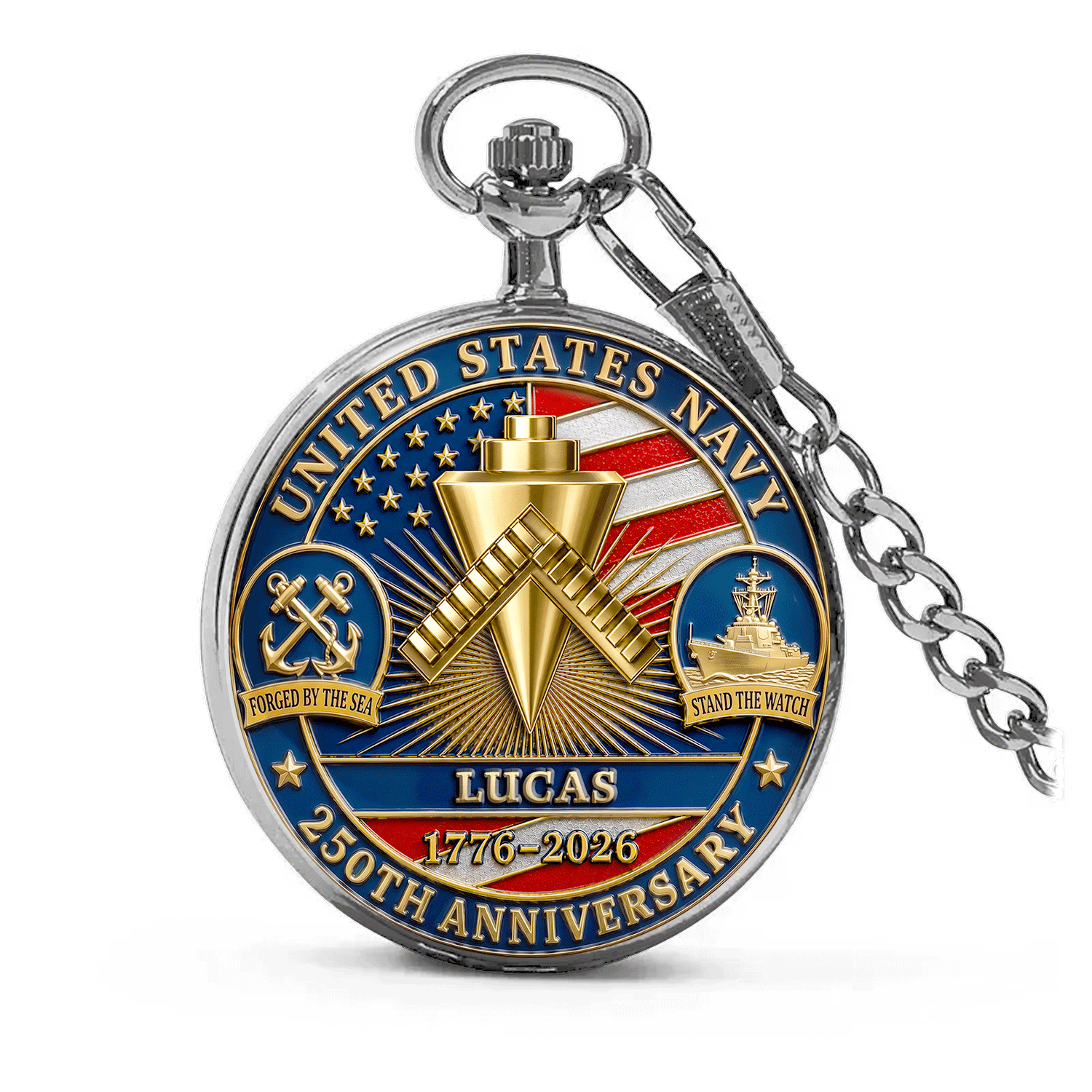 Personalized US Navy Pocket Watch 250 Years of Service Gift