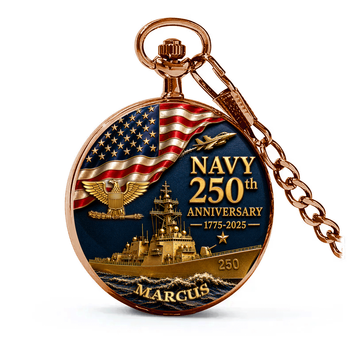 Personalized US Navy Pocket Watch Military Promotion Gift