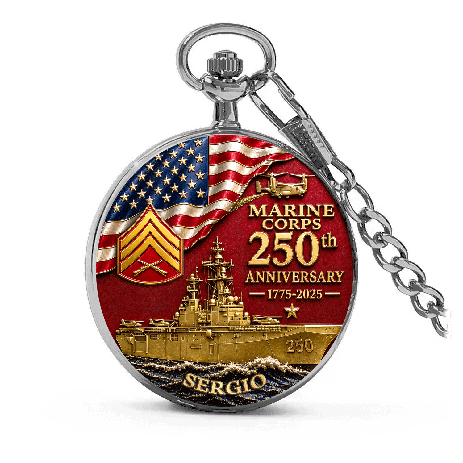 Marine Veteran Pocket Watch 250th Anniversary Keepsake