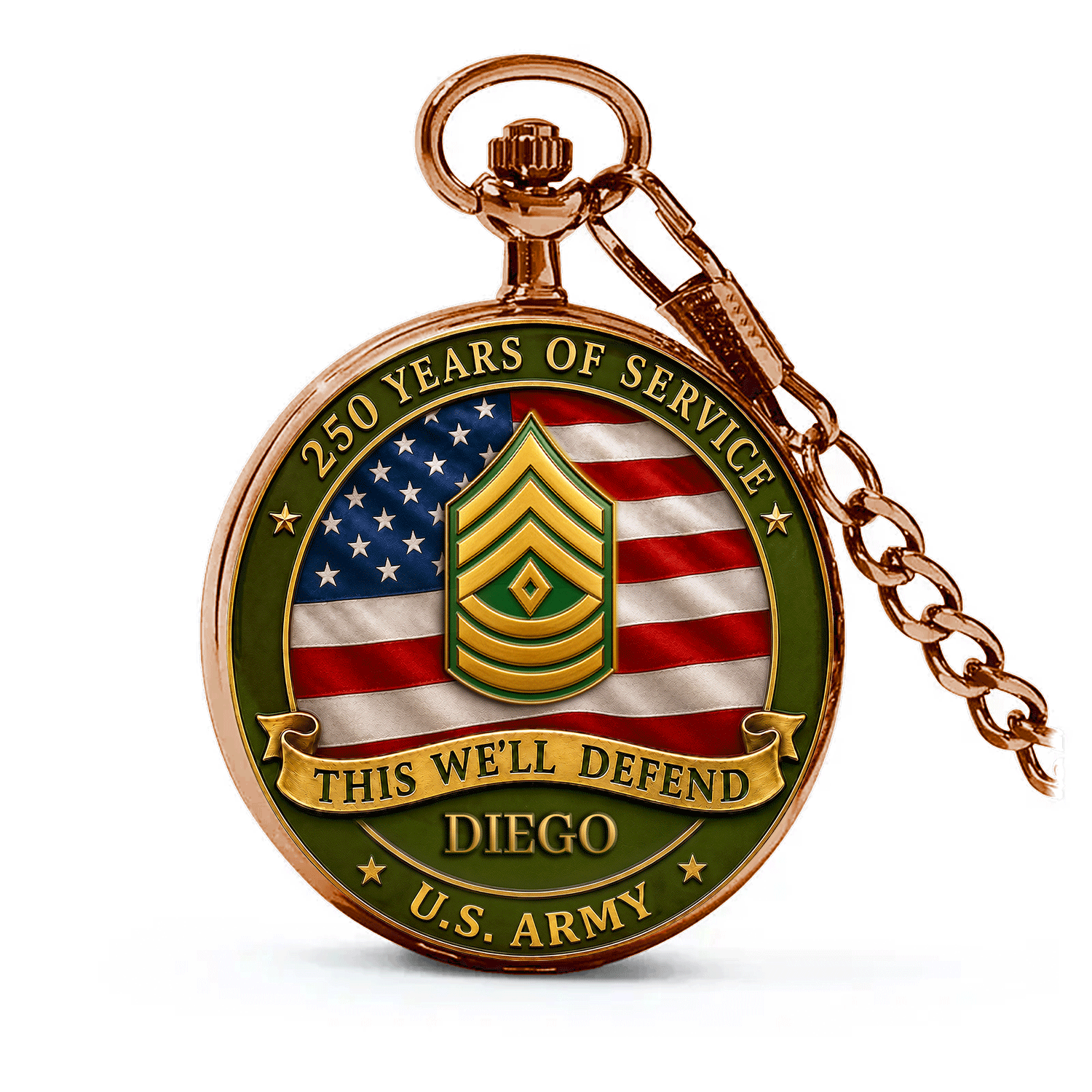 Army 250th Anniversary Pocket Watch Custom Text Gift