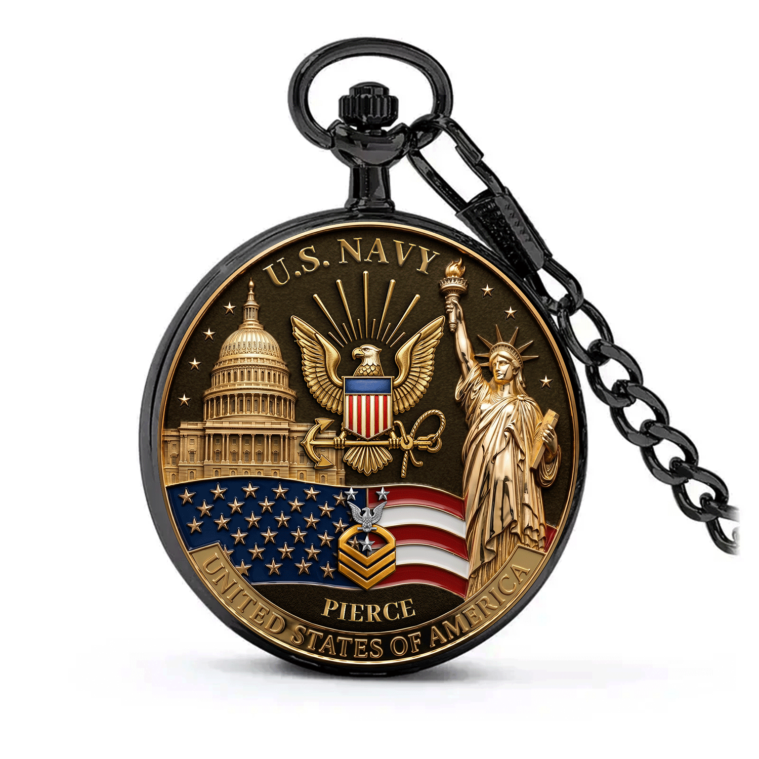 US Navy Rank Pocket Watch Personalized Anniversary Gift