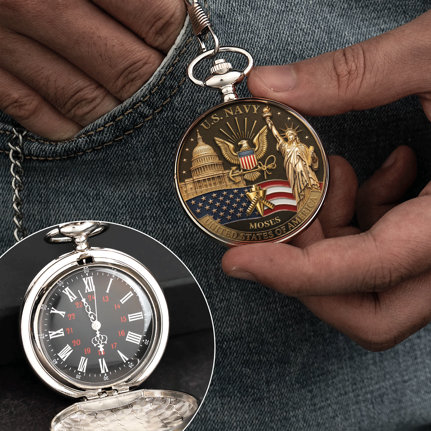 US Navy Rank Pocket Watch Personalized Anniversary Gift