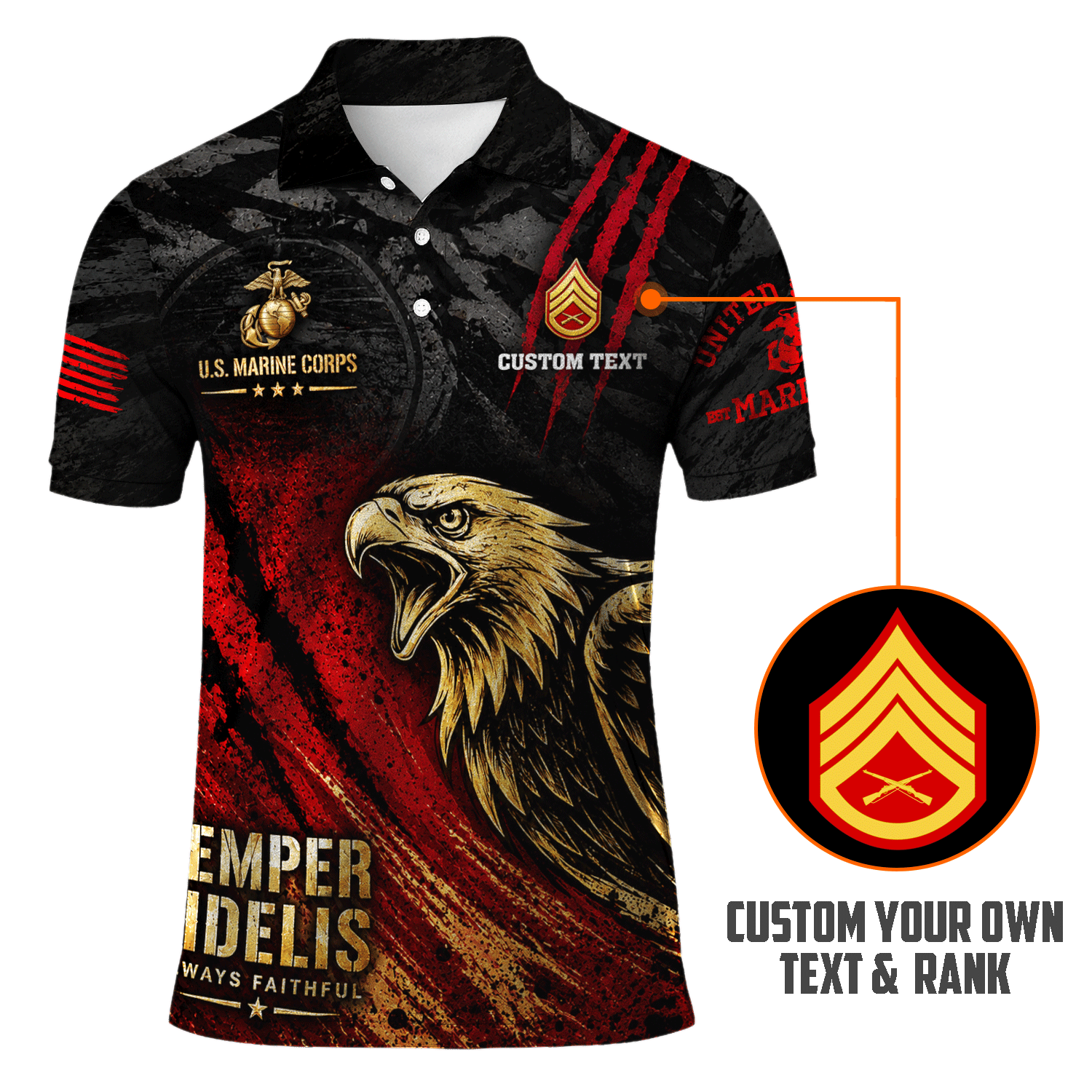 Personalized US Marine Corps Rank 3D All-Over Print Polo Shirt Gift