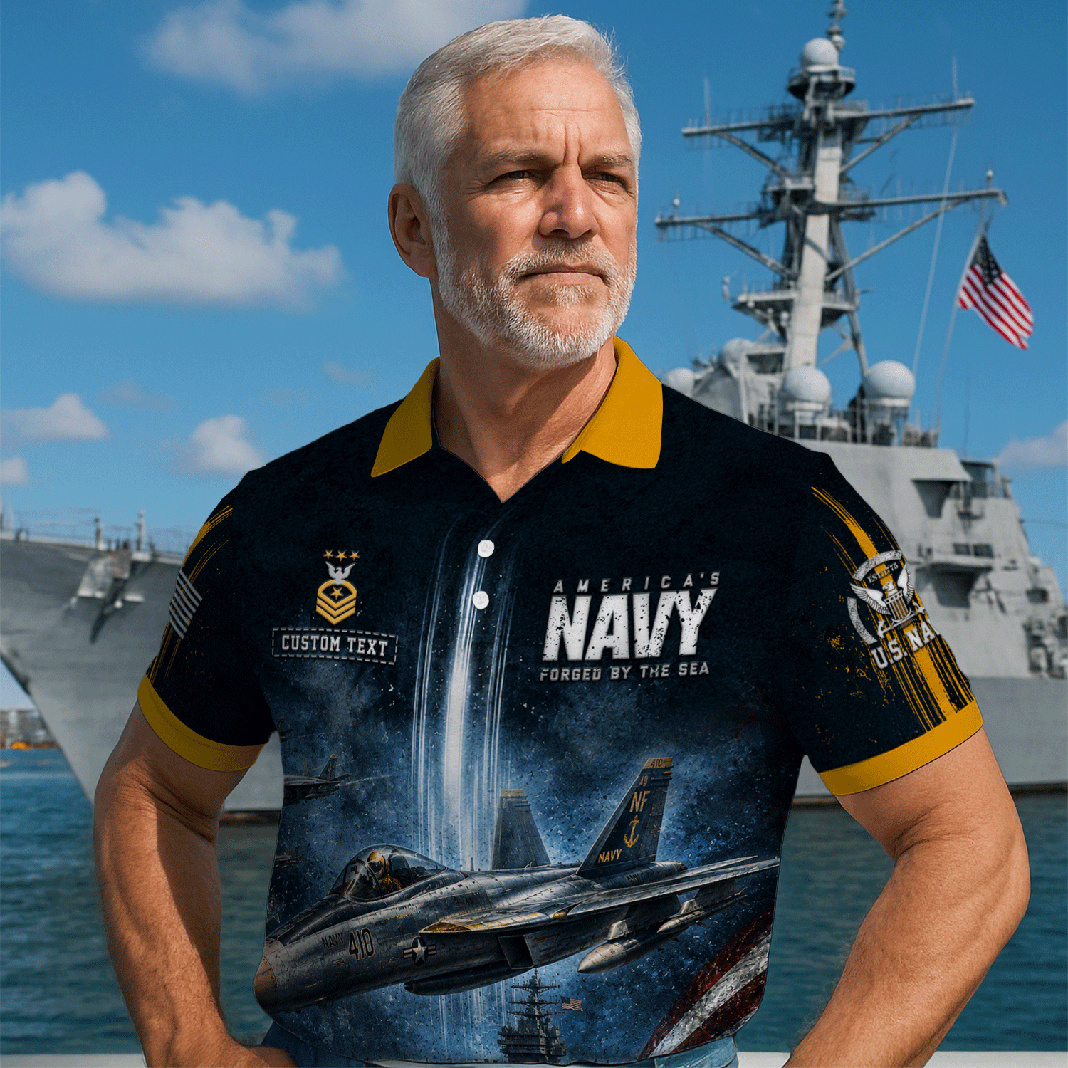 Custom US Navy Name Rank 3D Polo Shirt for Veterans