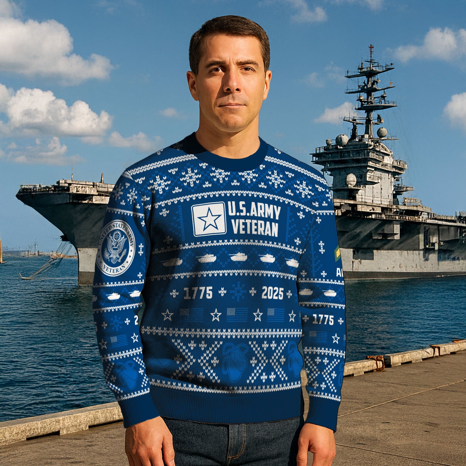 Custom Ranks And Text US Army Ugly Christmas Sweater for Women Men KAUST01