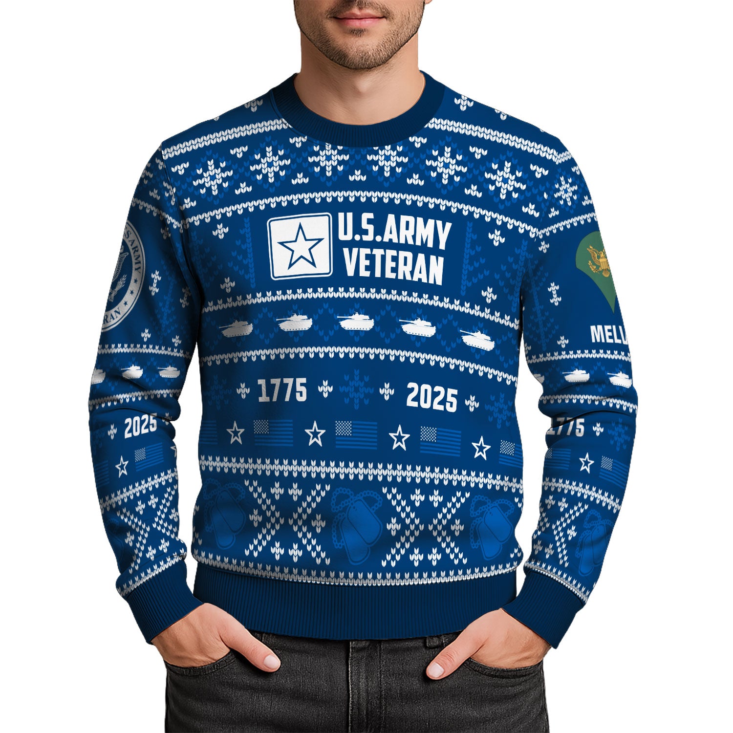 Custom Ranks And Text US Army Ugly Christmas Sweater for Women Men KAUST01