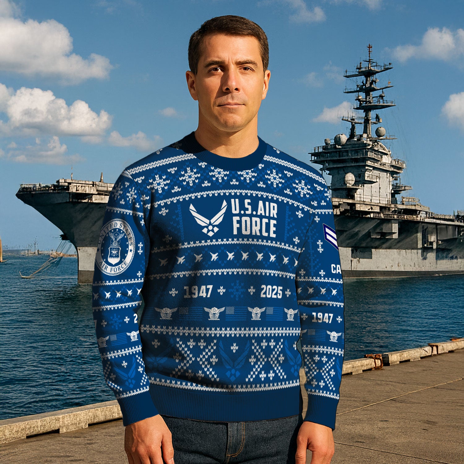 Custom Ranks And Text US Air Force Ugly Christmas Sweater for Women Men KAUST01