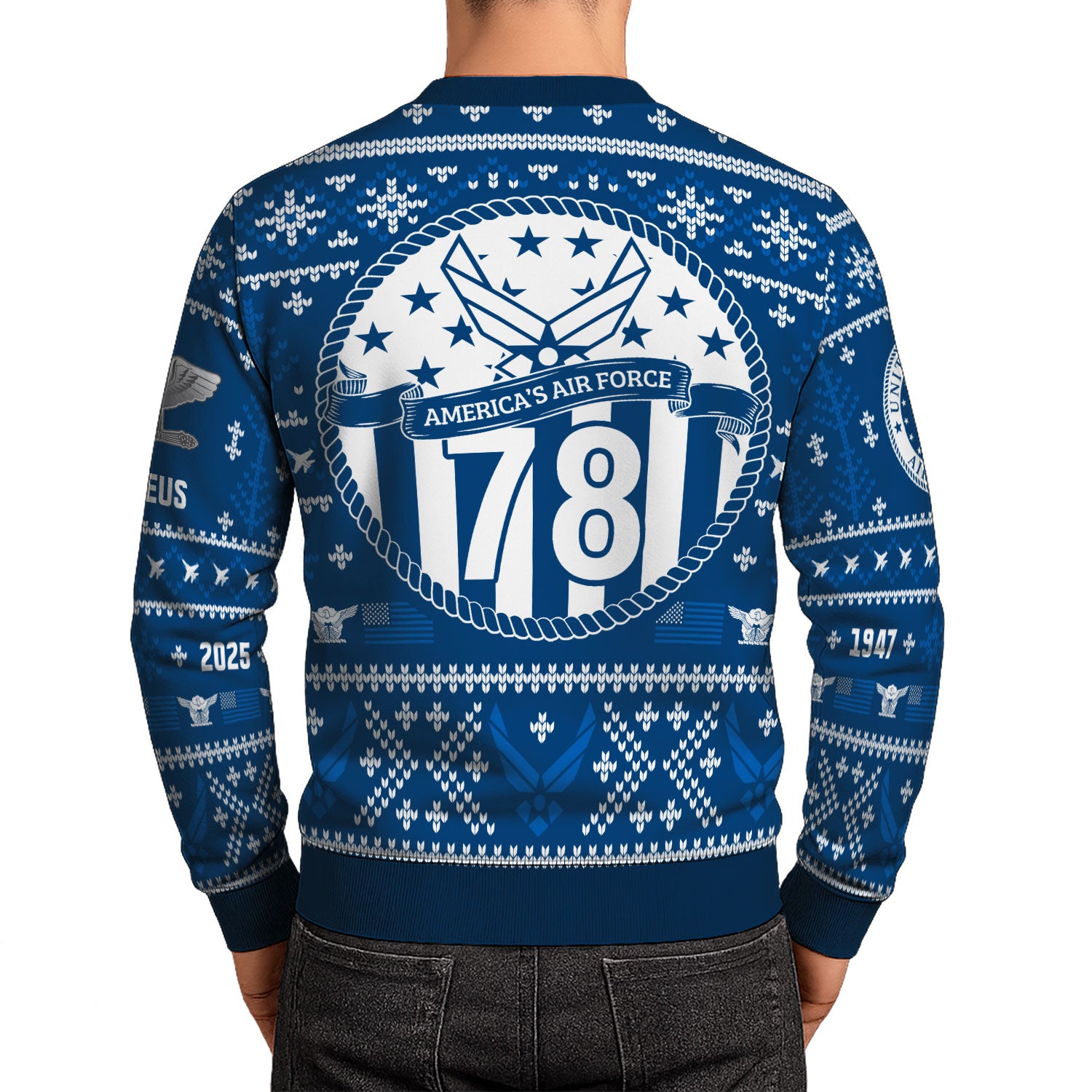 Custom Ranks And Text US Air Force Ugly Christmas Sweater for Women Men KAUST01