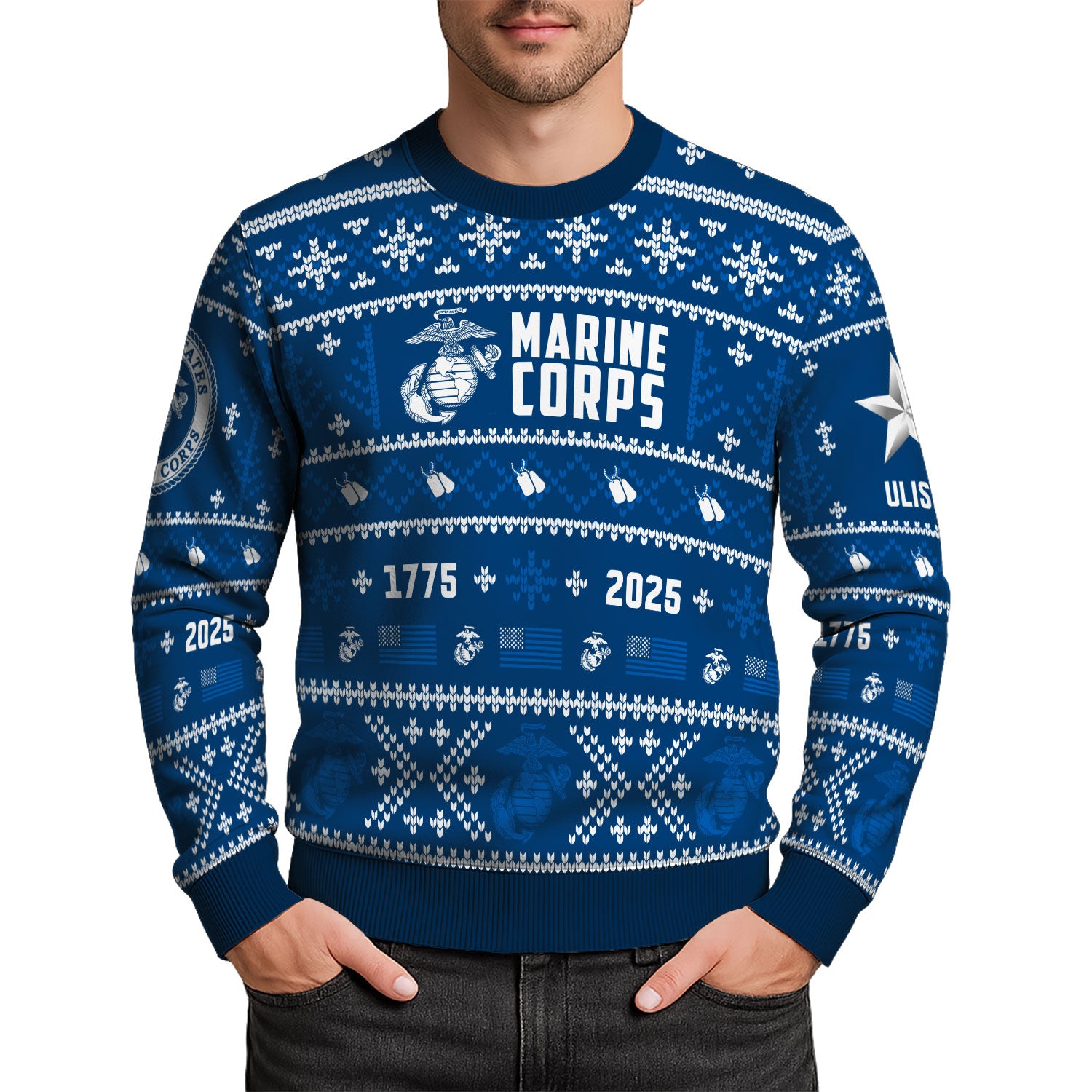 Custom Ranks And Text USMC Ugly Christmas Sweater for Women Men KAUST01