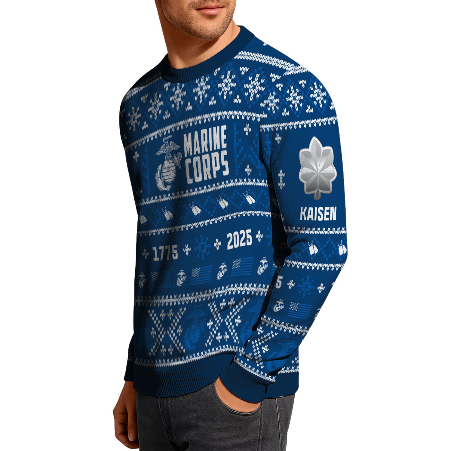 Custom Ranks And Text USMC Ugly Christmas Sweater for Women Men KAUST01