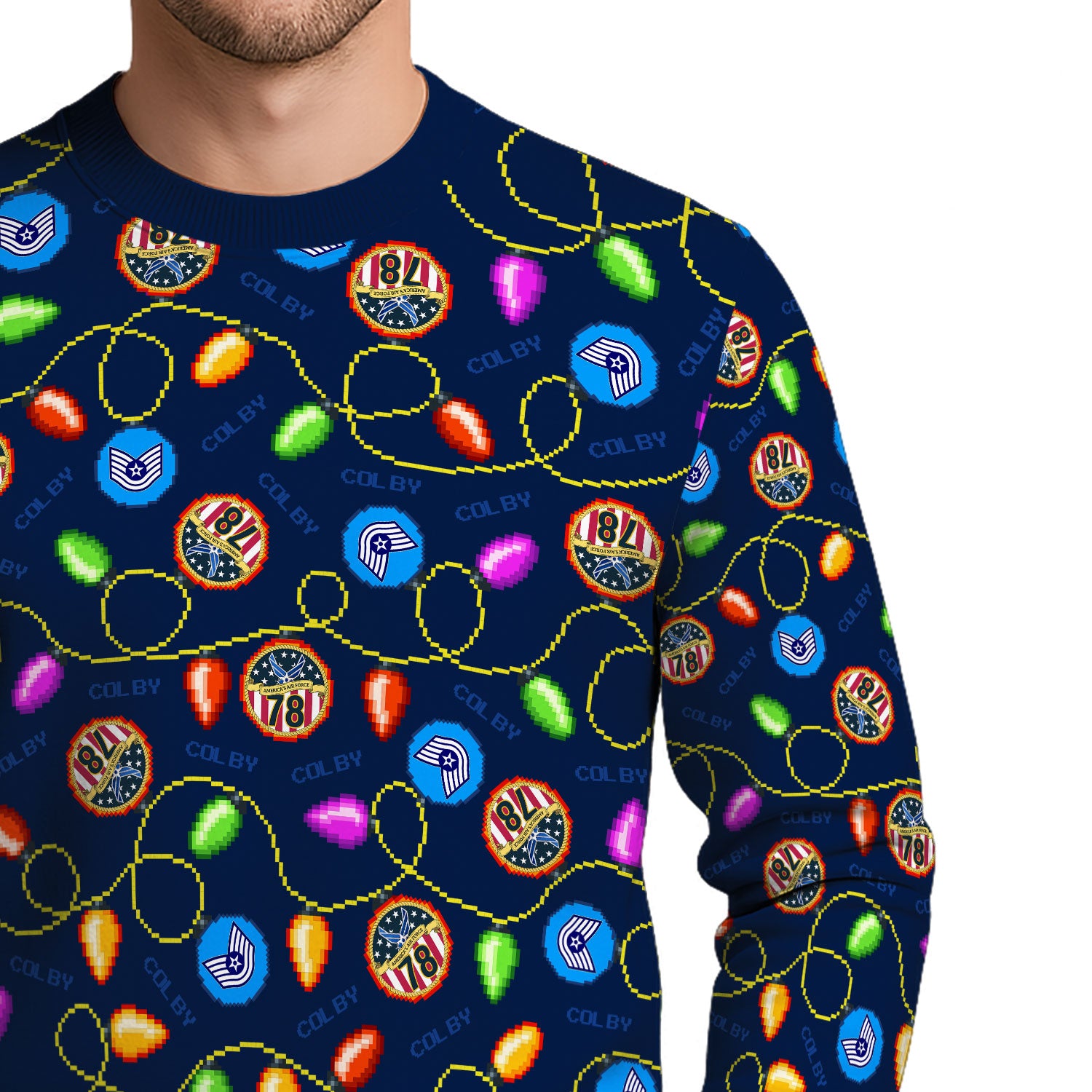 Custom Ranks And Text US Air Force Ugly Christmas Sweater for Women Men KAUST02