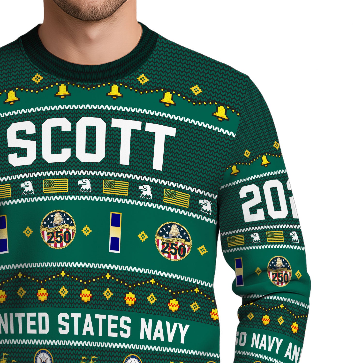 Custom Ranks And Text US Navy Ugly Christmas Sweater for Women Men KAUST03